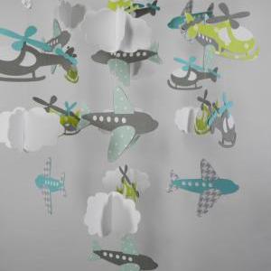 Airplane, Helicopter And Cloud Baby Paper Nursery..