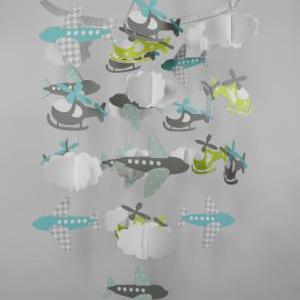 Airplane, Helicopter And Cloud Baby Paper Nursery..