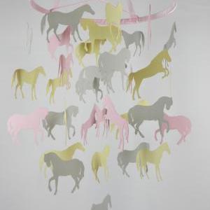 Horse Nursery Decorative Mobile In Pink, Gray And..