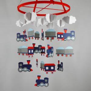 Train Nursery Decorative Mobile In Navy Blue, Red,..