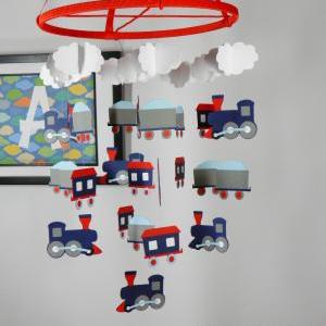 Train Nursery Decorative Mobile In Navy Blue, Red,..