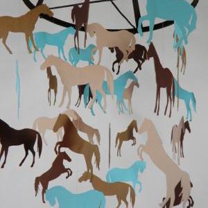 Horse Nursery Decorative Mobile In Aqua Blue And..