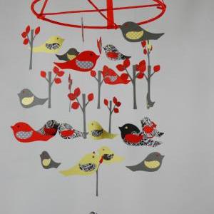Love Birds Nursery Mobile In Red, Yellow, Gray And Black ...