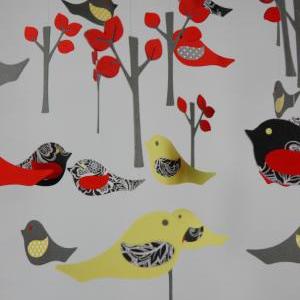 Love Birds Nursery Mobile In Red, Yellow, Gray And..