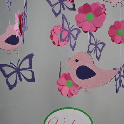 Bird, Butterfly And Flower Baby Mobile With..