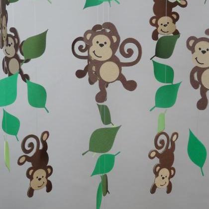Monkey Jungle Baby Mobile With Leaves