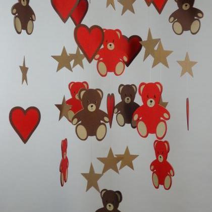 Teddy Bears, Hearts And Stars Mobile