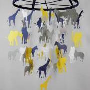 Going on A Safari Baby Paper Nursery Mobile in Yellow, Gray, Navy Blue, Whit
