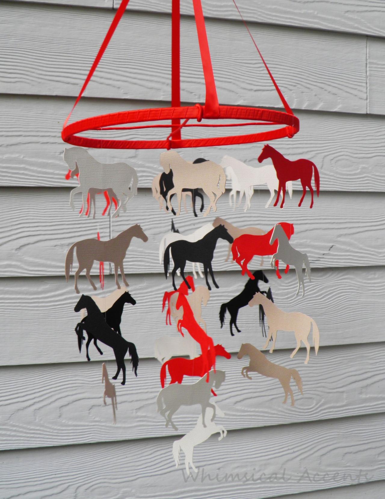 Horse Nursery Decorative Baby Mobile In Red Black Cream And Tan