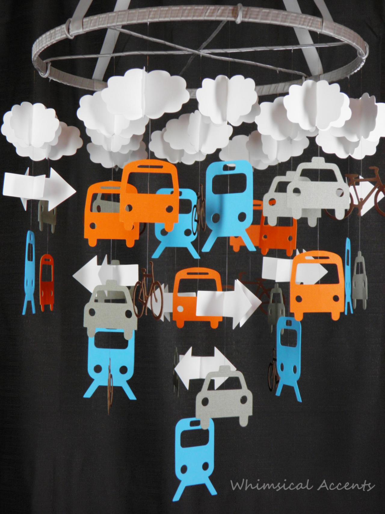 Transportation Nursery Baby Mobile With Clouds And Arrows - Extra Large