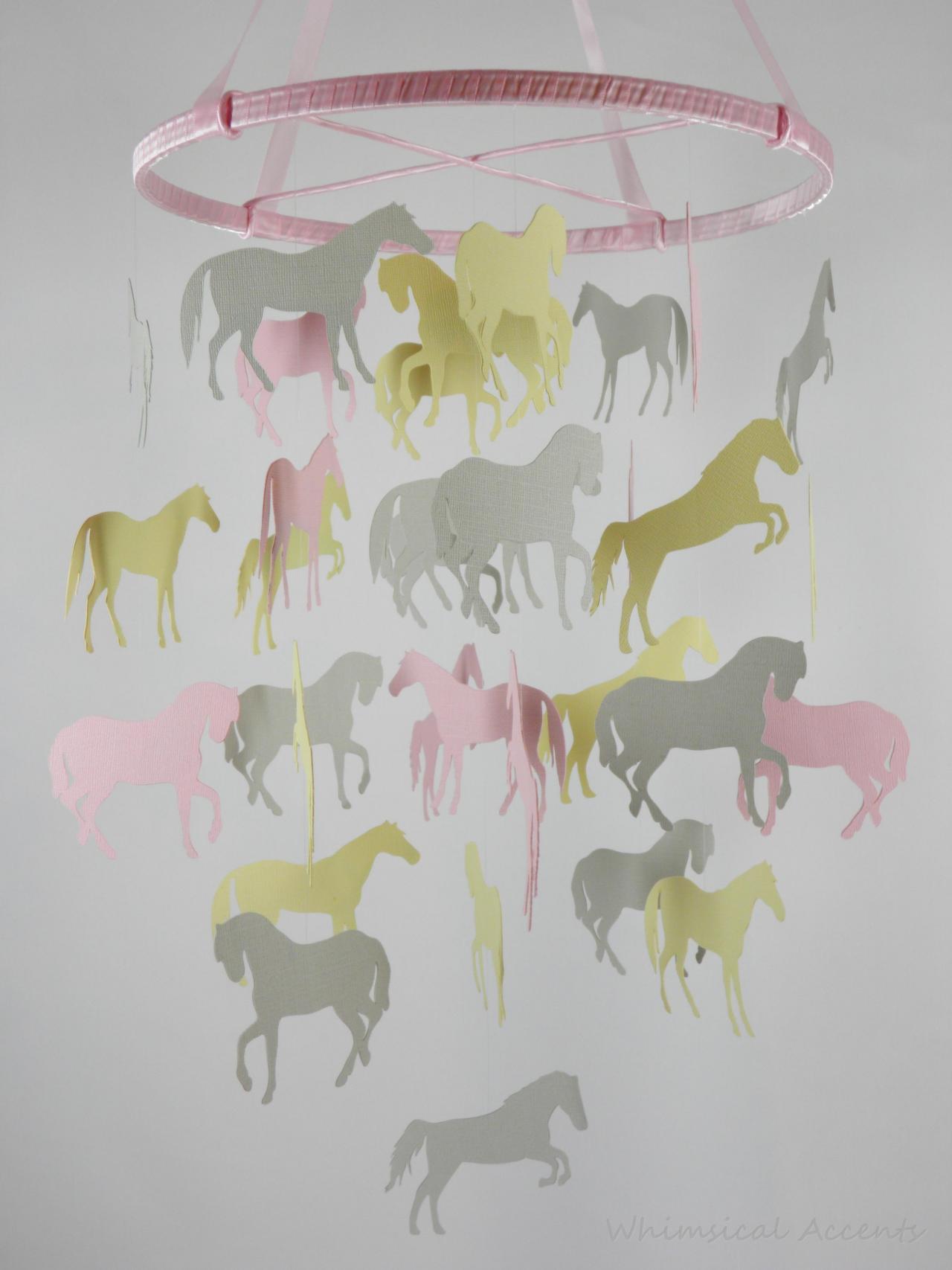 Horse Nursery Decorative Mobile In Pink, Gray And Light Yellow