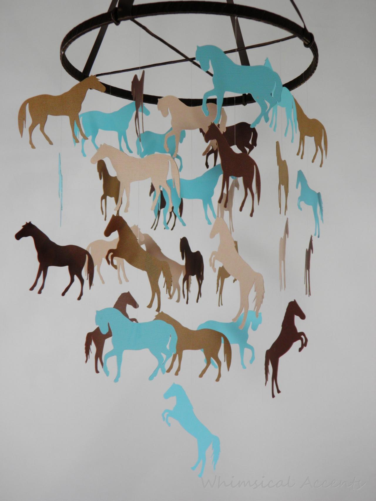 Horse Nursery Decorative Mobile In Aqua Blue And Browns