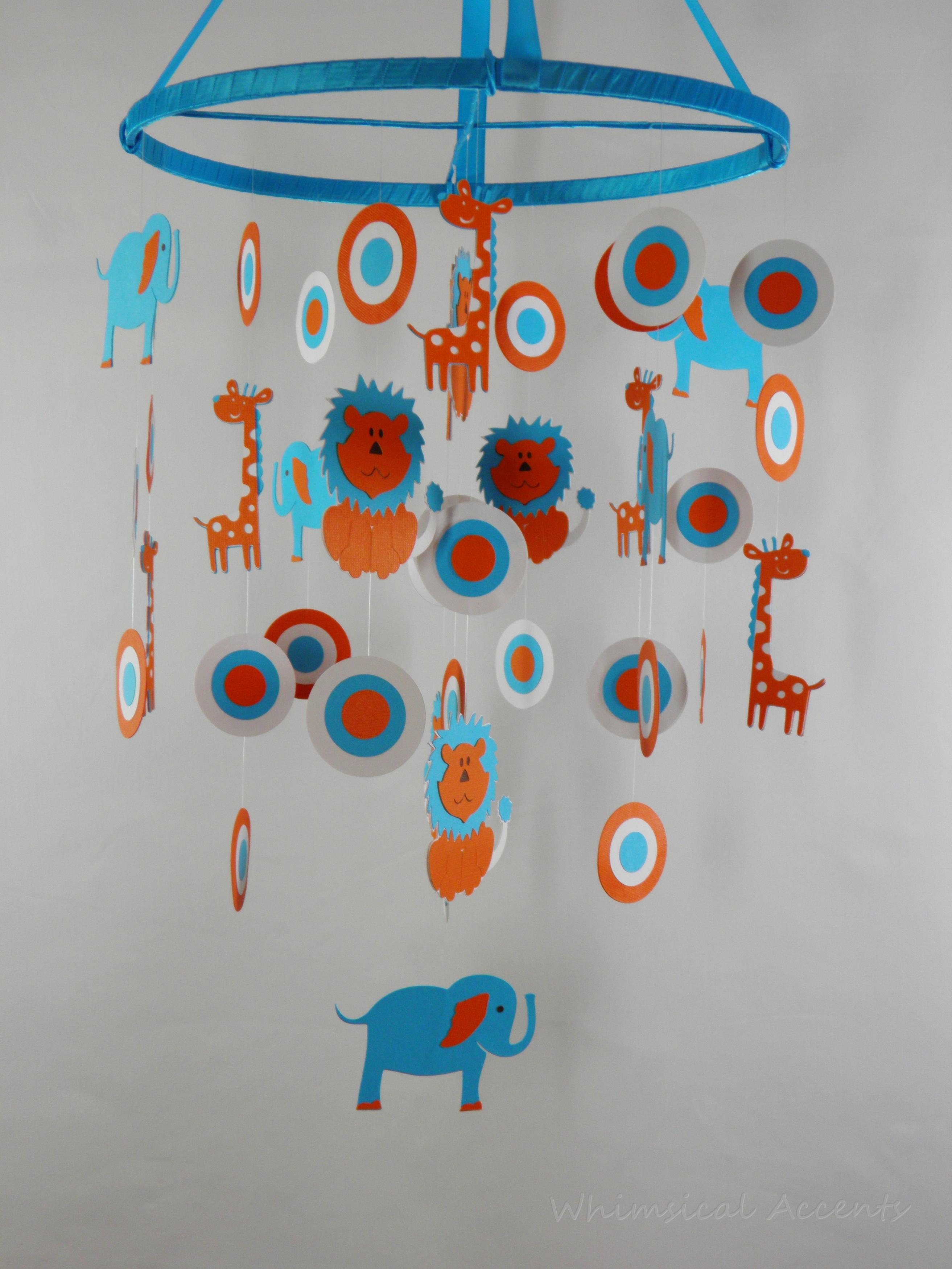 Orange And Blue Animal Friends Baby Paper Nursery Mobile on Luulla