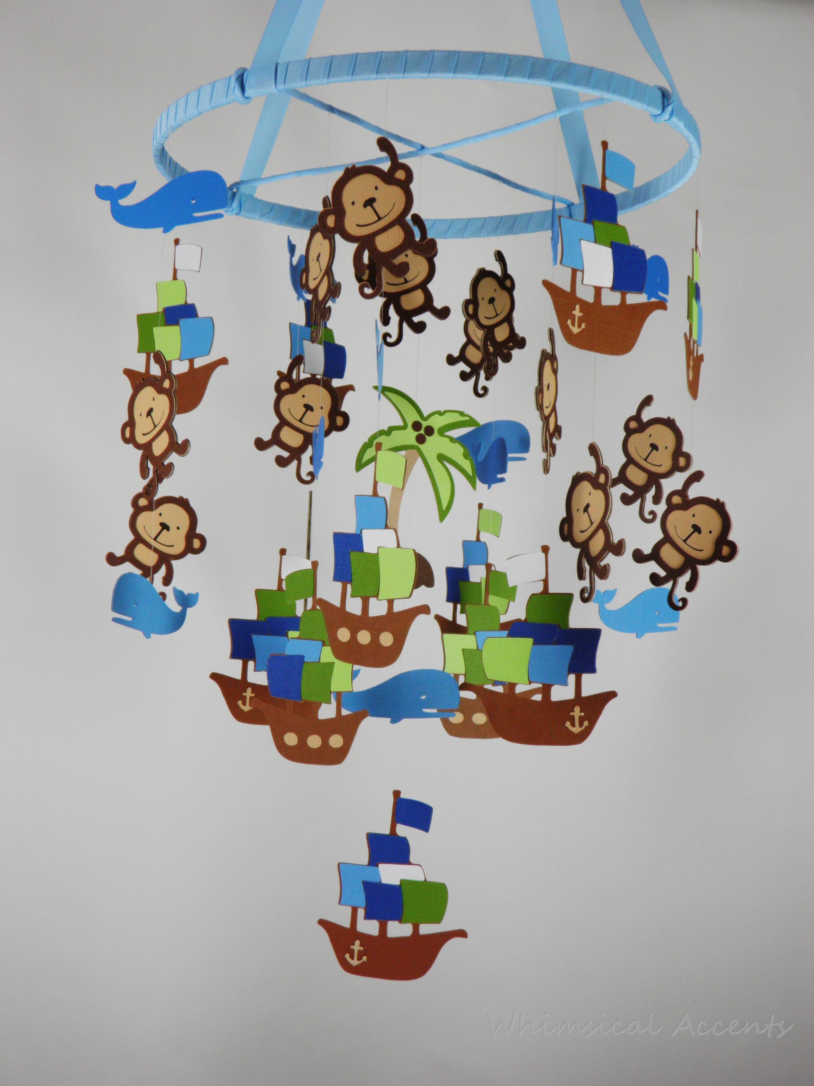 Pirates Monkeys And Whales Nursery Baby Mobile Inspired By Ahoy Mate Baby Crib Bedding By Nojo